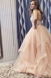 Elegant Straps Organza A-line Long Prom/Formal Dress With Ruffles